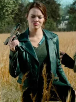 Zombieland Double Tap Emma Stone Green Biker Leather Jacket