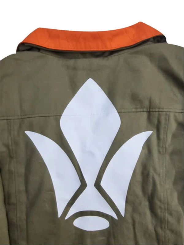 Rear view of the Tekkadan Iron Blooded Orphans Jacket featuring the iconic white flower emblem.