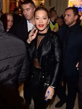 Rita Ora Leather Jacket front