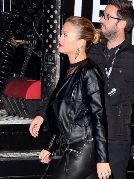 Rita Ora Leather Jacket side pose