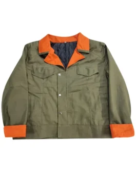 Rear view of the Tekkadan Iron Blooded Orphans Jacket featuring the iconic white flower emblem.