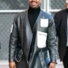 Michael B Jordan Strip Leather Long Coat