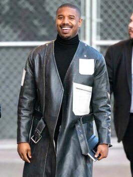 Michael B Jordan Strip Leather Long Coat
