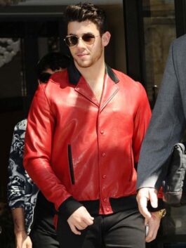 Nick Jonas Hot Red Leather Jacket