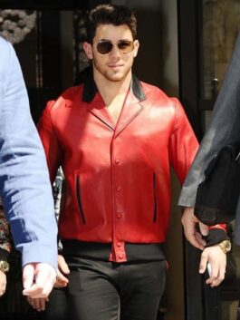 Nick Jonas Hot Red Leather Jacket