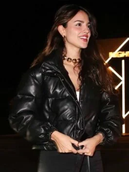 Eiza González Puffer Leather Jacket
