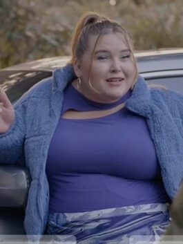 Single Drunk Female Lily Mae Harrington Blue Fur Jacket