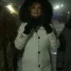 Susan Sarandon Blue Beetle 2023 White Puffer Coat