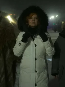 Susan Sarandon Blue Beetle 2023 White Puffer Coat
