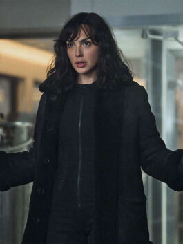 Heart of Stone 2023 Gal Gadot Black Suede Leather Coat