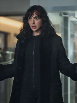 Heart of Stone 2023 Gal Gadot Black Suede Leather Coat