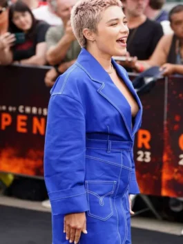 Movie Event Oppenheimer 2023 Florence Pugh Blue Coat