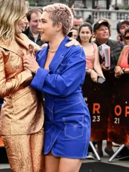 Movie Event Oppenheimer 2023 Florence Pugh Blue Coat