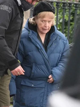 The Miracle Club Kathy Bates Blue Puffer Coat front