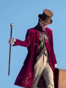 Wonka 2023 Timothée Chalamet Maroon Coat