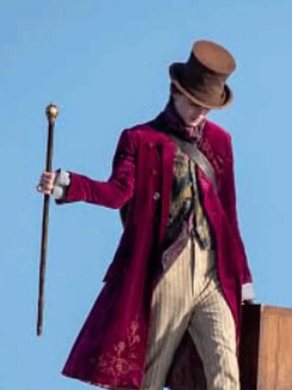Wonka 2023 Timothée Chalamet Maroon Coat