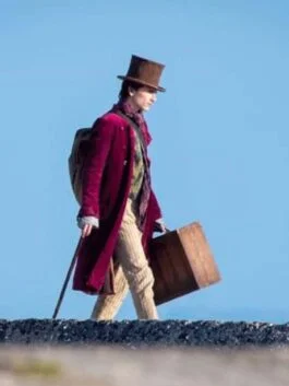 Wonka 2023 Timothée Chalamet Maroon Coat