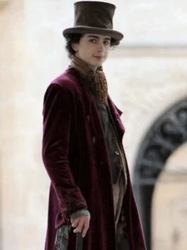 Wonka 2023 Timothée Chalamet Maroon Coat