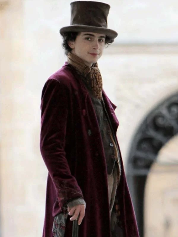 Wonka 2023 Timothée Chalamet Maroon Coat