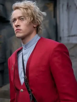 The Hunger Games 2023 Tom Blyth Blazer in professional red suiting fabric with a luxury button closure.