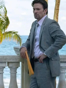 Pain Hustlers Chris Evans Grey Blazer