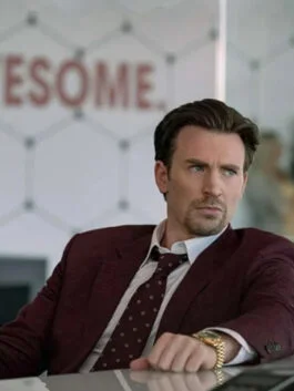 Pain Hustlers Chris Evans Maroon Blazer