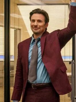 Pain Hustlers Chris Evans Maroon Blazer