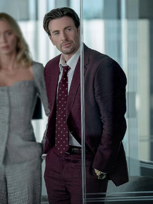 Pain Hustlers Chris Evans Maroon Blazer