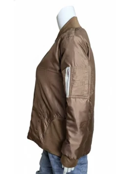 A stylish brown flight jacket for women, inspired by Jennifer Connelly’s character in the movie Top Gun Maverick.