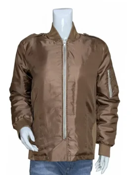 Product listing image for a custom recreation of Jennifer Connelly’s brown bomber jacket from Top Gun: Maverick.