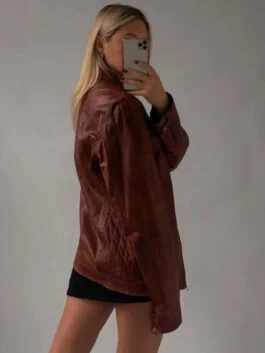Women 90's Oversize Distressed Brown Jacket