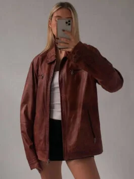 Women 90's Oversize Distressed Brown Jacket