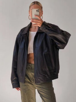 Women's 90's Oversize Black Leather Jacket