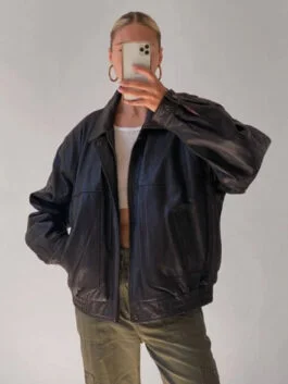 Women's 90's Oversize Black Leather Jacket