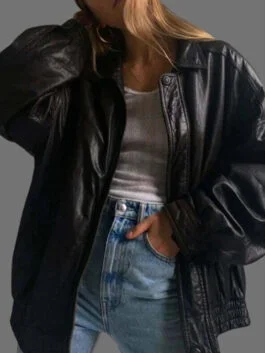 Women's 90’s Oversized Black Leather Jacket