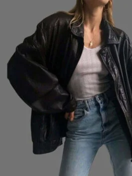 Women's 90’s Oversized Black Leather Jacket