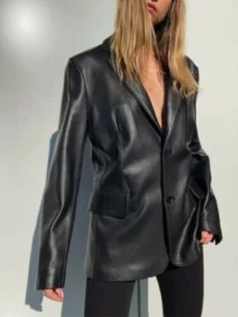 Women's Black 90's Leather Blazer