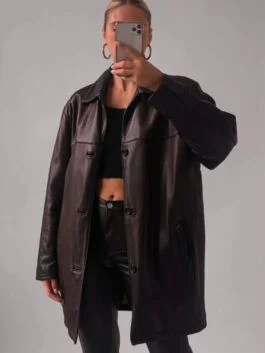 Women's Classic Oversize Brown Leather Coat