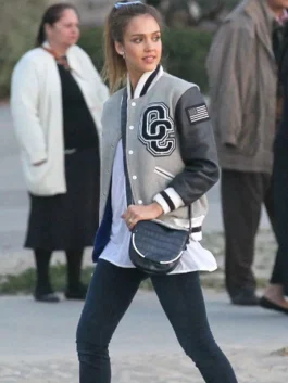 Jessica Alba Varsity Jacket side pose