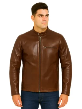 Brown Waxed Cowhide Leather Jacket