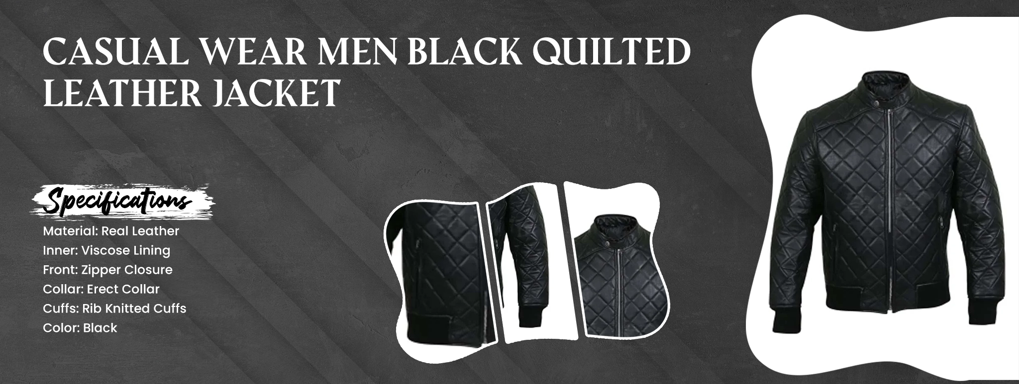 Casual Wear Men Black Quilted Leather Jacket
