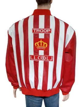 A high-quality recreation of the LL Cool J Troop Leather Jacket with a full-zip front and ribbed bomber collar.