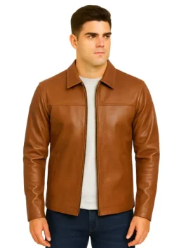 Men Casual Brown Leather Jacket