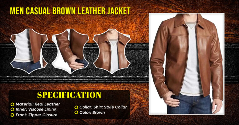 Men Casual Brown Leather Jacket