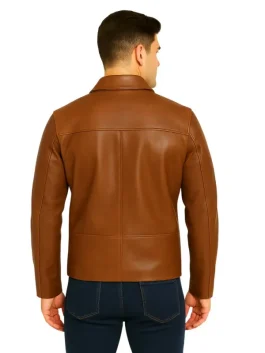Men Casual Brown Leather Jacket (Back)