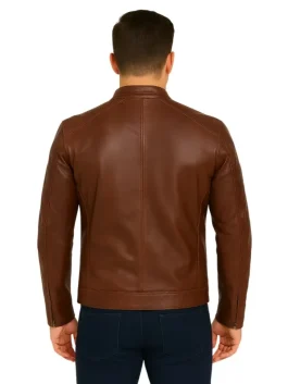 Mens Brown Distressed Leather Biker Jacket (Back)