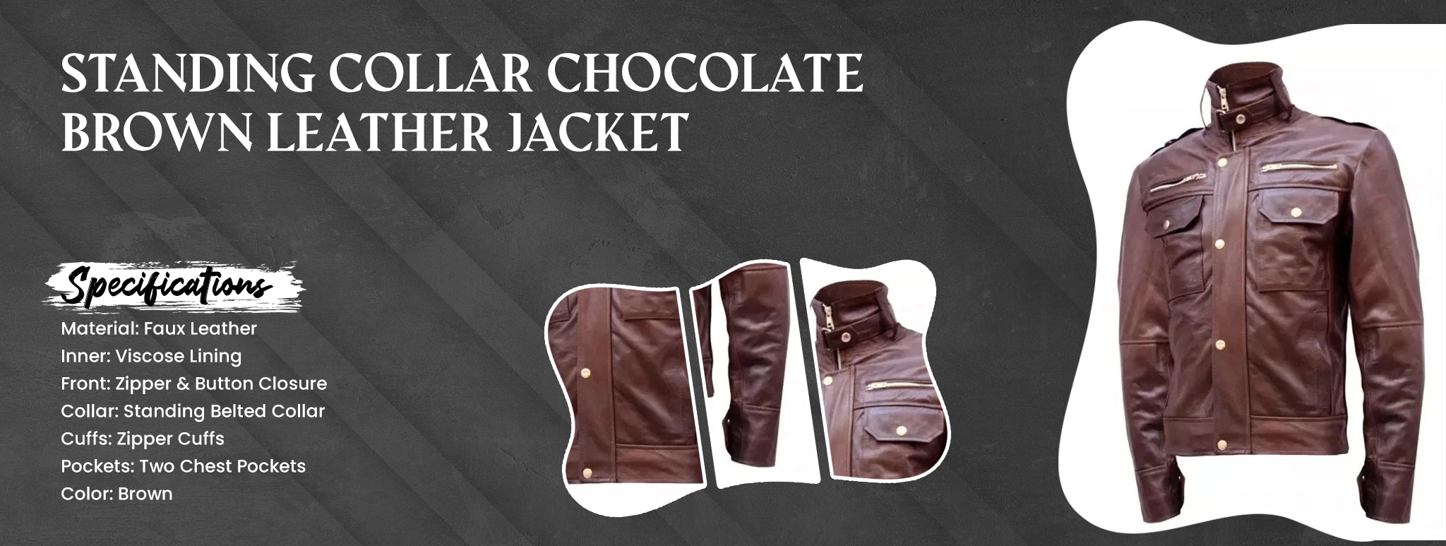 Standing Collar Chocolate Brown Leather Jacket