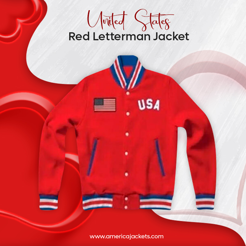 United States Red Letterman Jacket