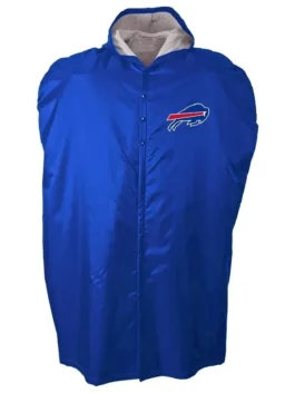 Blue Buffalo Bills NFL sideline hooded cape coat, great for cold weather bench coverage.