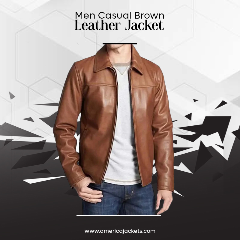 Men Casual Brown Leather Jacket